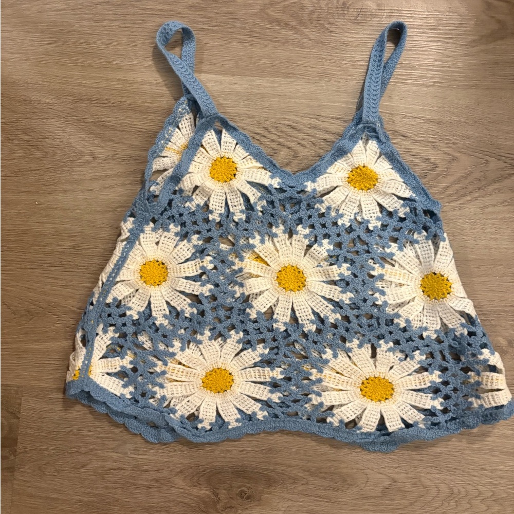 Rebellion Crochet Daisy Camisole - Blue, White & Yellow - Picture 3 of 4